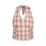 Rosy Check Lace Halter Top 231776629