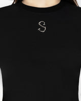 W Chest Logo Crop Short Sleeve Black