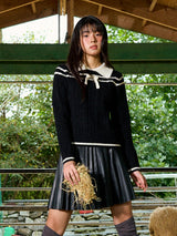 Ribbon Line Collar Wool Knit (Black)