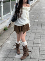 Leader Suede Eyelet Unbalanced Skirt