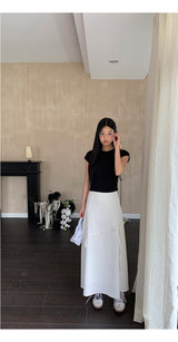 Work White Ribbon Long Skirt