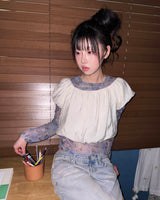 (2color) Shirring Pumpkin Crop Blouse