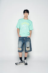 25SS ヘムラインデストロイドデニムショートパンツ ブルー