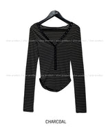 Odd Snap Deep V-Neck Stripe Long Sleeve
