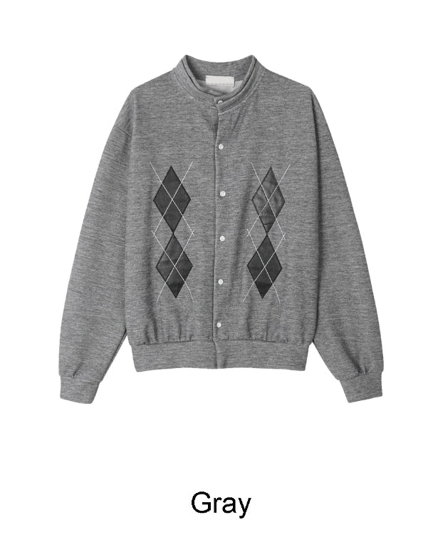 Scent Leather Patch Argyle Cardigan