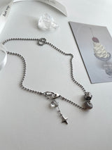 yio Gray gemstone heart Rondell star Surgical two way y Beads Bold Choker Short Layered Necklace
