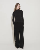 LETTERING CORDUROY WIDE LEG PANTS [BLACK]