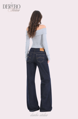 Dark deep long denim flare jeans