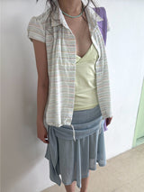 Vintage String Pintuck Shirts - Cotton Candy(Stripe)