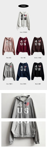 4US Heart American Flag Two-Way Hooded Zip-Up