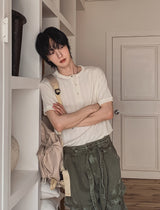 Koiz henley neck wrinkle short sleeve t-shirt