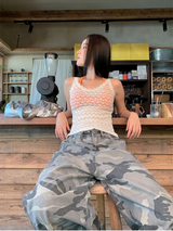 アイボリー フラワー リリー シースルー ノースリーブ Tシャツ