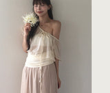 [ shimmer ] forget-me-not chiffon drape loose blouse