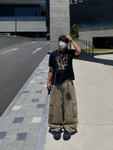 Mud Tin Vintage Washing Cargo Denim Pants