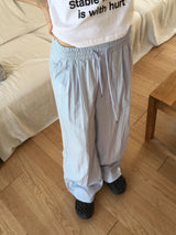Weba Nylon Pintuck Banding Long Wide Pants