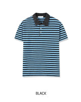 Summer Terry Stripe Collared Short Sleeve Tee