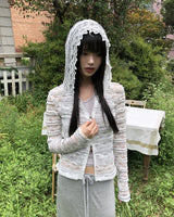 エフスリムフィットツーウェイシースルーレースフーディドジップアップ