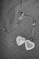 Rose heart locket black leather y drop necklace