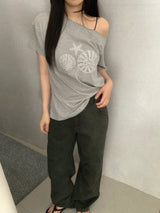 ファビアン ビーズ オフショルダー Tシャツ