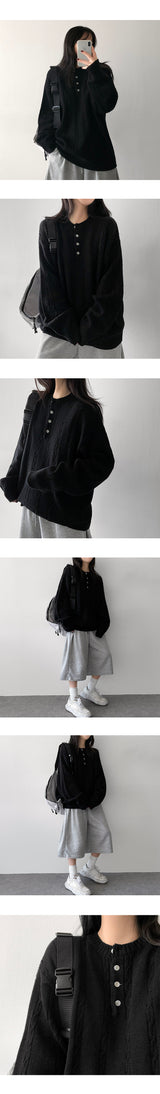 Ichi cable snap henry neck knitwear