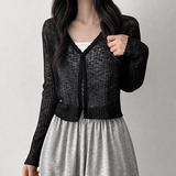 Eyelet See-through V-neck Cropped Cardigan (7 colors) #Salantem
