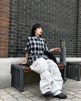 Unisex デイリーレトロチェッカード半袖シャツ