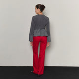 Bow Belted Jersey Peplum Blouse _ Grey