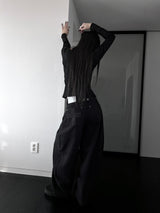 back pocket cross stud wide denim (fleece-lined / 2color)