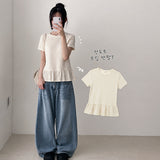ドット ヘム フリル 半袖 ロング Tシャツ (4 colors)
