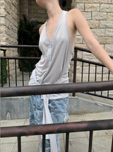 オートミール ルーズ ホルターネック ストラップ ノースリーブ Tシャツ
