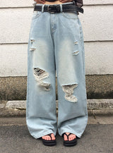 Formyu Damage Denim Washing Wide Pants