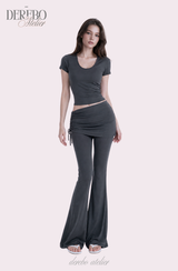 Liiv short-sleeve cap training shirring pants set (REGULAR PANTS)