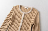 Fur Detail Bold Ribbed Long Sleeve Cardigan