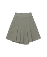 Layered Pocket Pleated Wrap Skirt - ASH BROWN