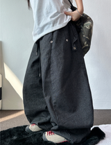ストライプスナップデニムバルーンロングパンツ 💙🖤2カラー