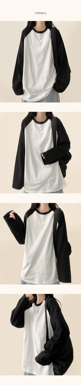Billy color matching nagrang loose fit long sleeve tee