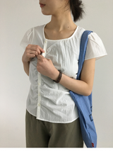 pleated button blouse (2color)