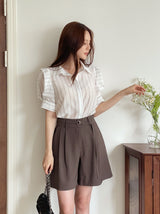 Dinet High-Waist Pintuck Shorts Slacks (Belt Set)