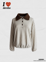 ウールナッピングカラーストライプロングスリーブTシャツ
