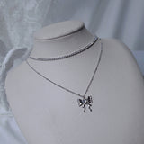Melting Ribbon Rhinestone Chain Choker Layered Necklace