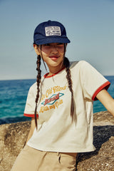 (W) 9229 オーバープリントリンガーTシャツ