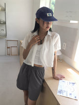 Kotte Linkle Pleated See-Through Crop Short-Sleeved Shirt