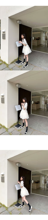 [SALE] Short sleeve collar lace puff dress