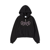 25FW WOMAN プリンセスフォントクロップフーディージップアップ ブラック