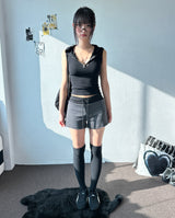 Crotch Cropped Hooded Tank with Back Lettering 3color