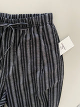 Diner Vertical Stripe Waist Banding Linen Long Summer Pants 2 Colors