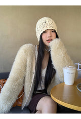Pearl V-neck loose fit fur cardigan