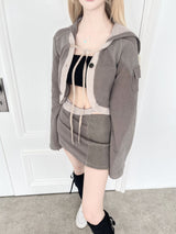 1236. Patchwork cargo crop hood cardi (3color)