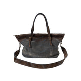 SIGNATURE FLOCKED DENIM WASHED DESTROYED TOTE MESSENGER BAG
