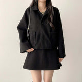 Humming Waist Banding Woolen Miniskirt